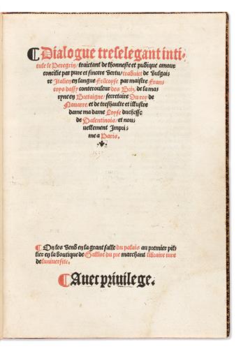 Caviceo, Jacopo (1443-1511) Dialogue Treselegant Intitule le Peregrin.